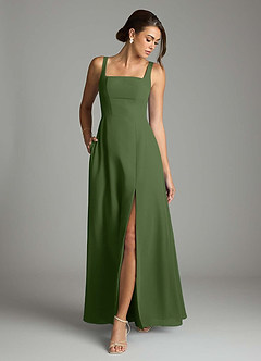 Azazie Debra Bridesmaid Dresses Olive A-Line with Pockets Chiffon Convertible Dress image4