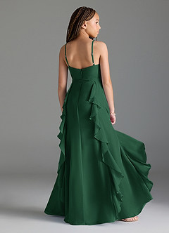 Azazie Peyton Junior Dark Green A-Line V-Neck Cascading Ruffles Chiffon Dress image2