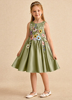 Azazie Prima Flower Girl Klänningar Klänning A-linje i Matt satäng Rosett image5