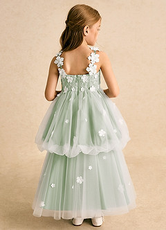 Azazie Teacup Flower Girl Dresses Ivory Dusty Sage Ball-Gown Lace Tulle Dress image9