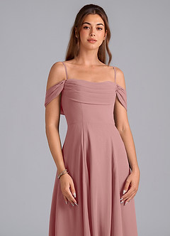 Azazie Almina At-home Try On Dresses Agave A-Line Off the Shoulder Chiffon Convertible Dress image5