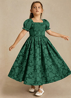 Azazie Joss Blumenmädchenkleider A-Linie mit ärmel Blumen-Burnout Kleid Dunkelgrün image3