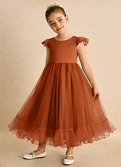 Azazie Phebs Flower Girl Dresses Burnt Orange A-Line Tulle Dress image3
