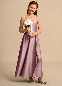 Azazie Pebbles Girl vestidos de niña de las flores Vestido de Rosa Polvorienta de Satin Mate de Corte En A con Plisado image7