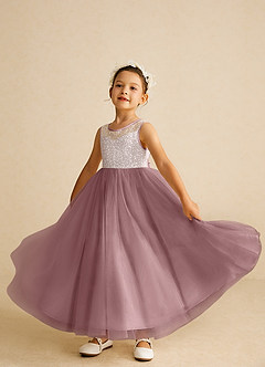 Azazie Tay vestidos de niña de las flores Vestido de Rosa Polvorienta de Tul de Corte En A con Lentejuela image6