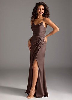 Azazie Deandra Bridesmaid Dresses Ganache Mermaid Pleated Stretch Satin Dress image1