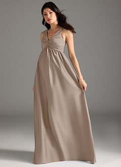 Azazie Yetta Maternity Bridesmaid Dresses A-Line Pleated Stretch Satin Floor-Length Dress image6