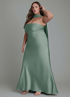 Azazie Saylor Vestidos de damas de honor Vestido Salvia Plateada de Satén Elástico de Corte Sirena con Palabra de honor image16