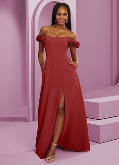 Barbie ♥ Azazie Robes de demoiselle d'honneur Robe Trapèze Convertible en Mousseline de soie Épaule décolletée Rouille image1