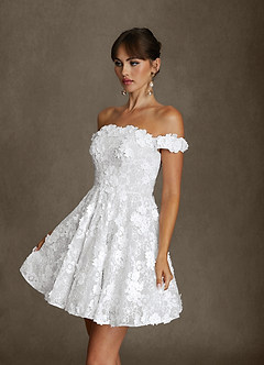 Azazie Dolly Wedding Dresses Diamond White A-Line Off the Shoulder Lace Dress image6