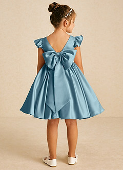 Azazie Tootsie Flower Girl Dresses Moody Blue A-Line Bow Matte Satin Dress image2