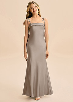 Azazie Willa Junior Taupe Mermaid Bow Stretch Satin Dress image1