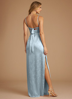 Azazie Mai Bridesmaid Dresses Blue Floral Jacquard Sheath Pleated Floral Jacquard Dress image2