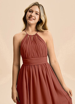 Azazie Noelle Junior Vestido Castanho Aloirado de Chiffon de Linha A com Plissado image2