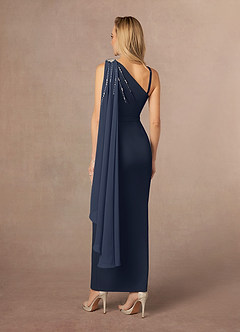 Azazie Gianna Mother of the Bride Dresses Dark Navy One Shoulder Stretch Crepe Dress image3