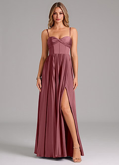 Azazie Akiko Bridesmaid Dresses Desert Rose A-Line Sweetheart Neckline Stretch Satin Dress image1