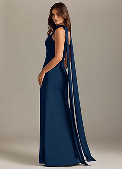 Azazie Kinsley Robes de demoiselle d'honneur Robe Sirène en Satin extensible Fente Latérale Bleu Marine Foncé image6