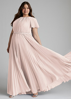 Azazie Kara Modest Bridesmaid Dresses A-Line Pleated Chiffon Floor-Length Dress image10