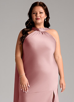 Azazie Kinsley Abiti da Damigella Abito Sirena in Raso Elasticizzato Spacco Laterale Rosa Polverosa image13