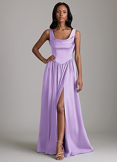 Azazie Novi Bridesmaid Dresses Lilac A-Line with Pockets Stretch Satin Dress image1
