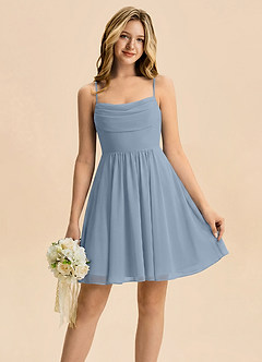 Azazie Bear Junior Dusty Blue A-Line Pleated Chiffon Dress image1