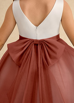 Azazie Rene Blumenmädchenkleider A-Linie Schleifen Tüll Kleid Elfenbein Kastanienbraun image7