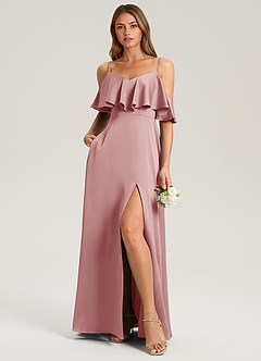 Azazie Jean Bridesmaid Dresses Dusty Rose A-Line Off the Shoulder Stretch Satin Dress image3