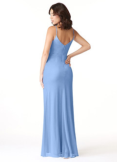 Azazie Deandra Vestidos de damas de honor Vestido de Azul Acero de Malla de Sirena con Plisado image4
