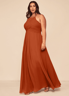 Azazie Ginger Bridesmaid Dresses Burnt Orange A-Line Halter Pleated Chiffon Dress image9