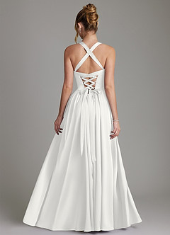 Azazie Francis Bridesmaid Dresses White A-Line Corset Stretch Satin Dress image2