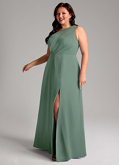 Azazie Phaedra Bridesmaid Dresses Eucalyptus A-Line One Shoulder Chiffon Dress image12