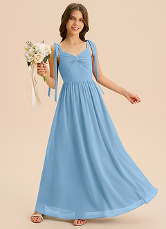 Azazie Izzy Junior Vestido de Azul Acero de Gasa de Corte en A con Plisado image4