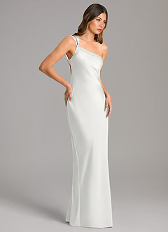 Azazie Monroe Brudtärnklänningar Klä av Sjöjungfru i Stretch Satin Ena axeln Vit image5