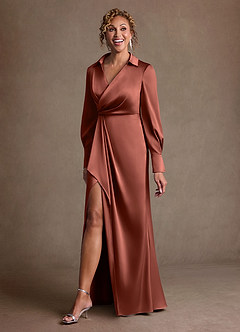 Azazie Jacinta Mère de la mariée Robes Robe Fourreau en Satin extensible Plissée Auburn image2