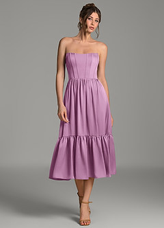 Azazie Delphina Bridesmaid Dresses Wisteria A-Line Corset Stretch Satin Convertible Dress image4