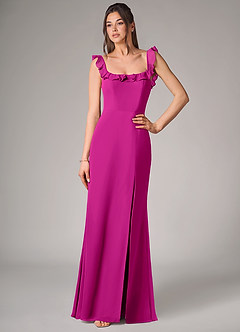 Azazie Callie Bridesmaid Dresses Fuchsia Mermaid Side Slit Chiffon Convertible Dress image4