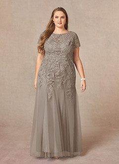 Azazie Laurie Kleider für die Brautmutter Meerjungfrau-Linie Schaufel Pailletten Tüll Kleid Taupe image8