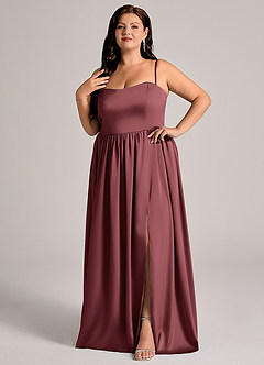Azazie Calianna Brautjungfernkleider Wandelbar A-Linie Schulterfrei Stretch-Satin Kleid Merlot image4