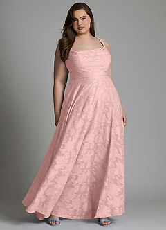 Azazie Shaude Bridesmaid Dresses Powder Pink A-Line Pleated Floral Burnout Dress image12