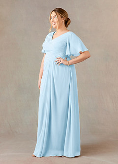 Azazie Morning Glory vestidos de madre de la novia Vestido de Azul Cielo de Gasa de Corte En A con Cuello en V fruncido image7