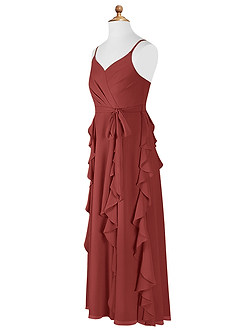 Azazie Peyton Junior Terracotta A-Line V-Neck Cascading Ruffles Chiffon Dress image8