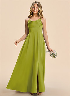 Azazie Gia Junior Lemongrass A-Line Pleated Stretch Satin Dress image5