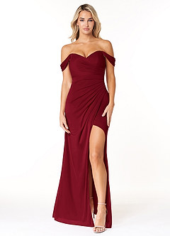 Azazie Tessa Robes de demoiselle d'honneur Robe Fourreau Convertible en Maille Schulterfreier Schatz Bourgogne image1