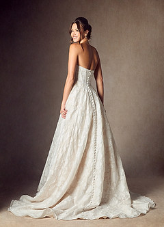 Azazie Meadow Vestidos de novia Vestido de Blanco Diamante Champán de Jacquard Desgastado Floral de Corte Princesa con Sin tirantes image2