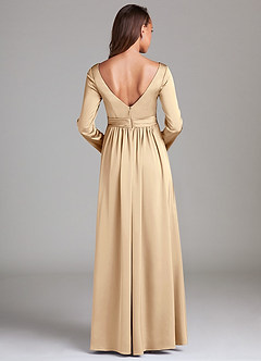Azazie Teton Final Sale A-Line Long Sleeve Stretch Satin Floor-Length Dress image4
