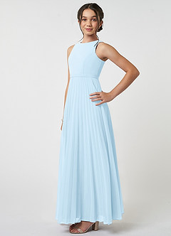 Azazie Lindie Junior Sky Blue A-Line Pleated Chiffon Dress image3