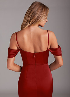 Azazie Saige Robes de demoiselle d'honneur Robe Sirène en Satin extensible Épaule décolletée Grenade image6