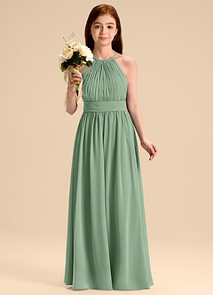 Azazie Malone Junior Robe Trapèze en Mousseline de soie Plissée Matcha image4