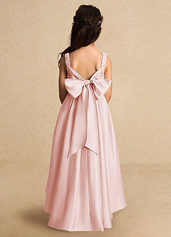 Azazie Kat Flower Girl Dresses Blushing Pink A-Line Pleated Matte Satin Dress image2