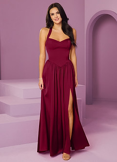 Barbie ♥ Azazie Bridesmaid Dresses Burgundy A-Line with Pockets Stretch Satin Dress image1